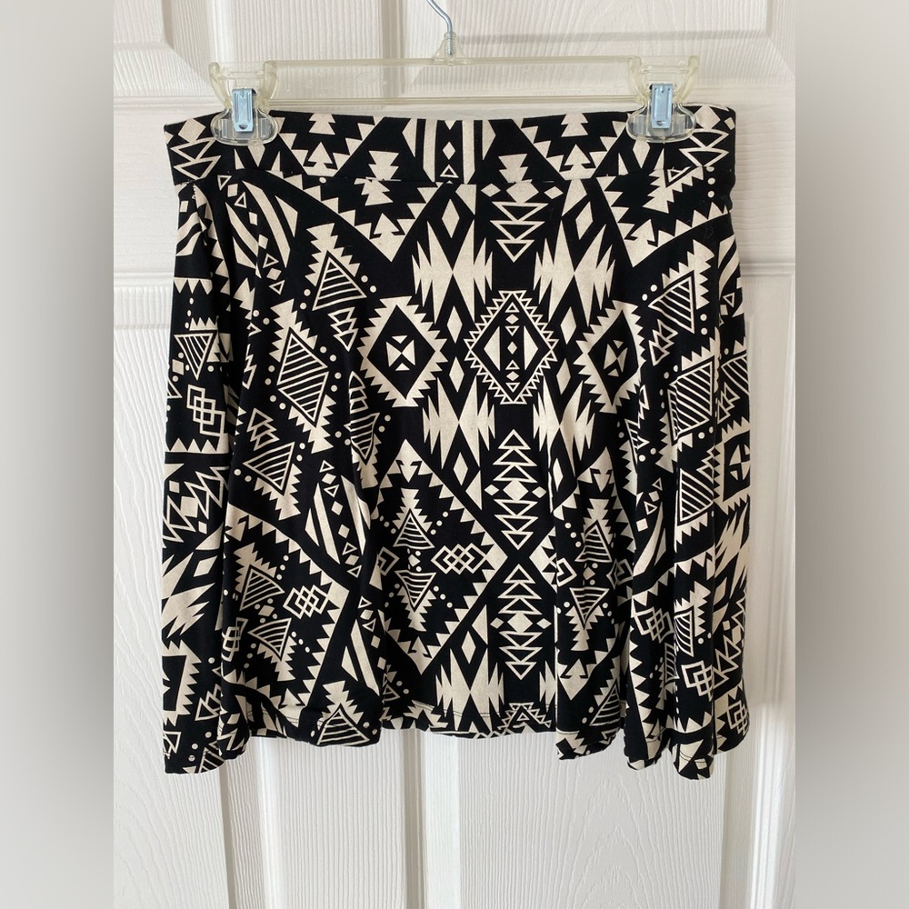 Black and Cream Geometric Mini Skirt - Women